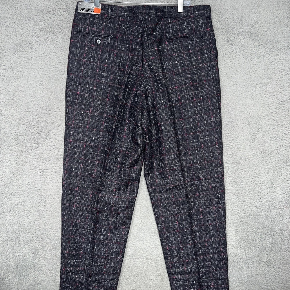 NOS Retro Pants Men Sz 38 Black Tweed Wool Blend Pleated High Waist Raw Hem‎ VTG